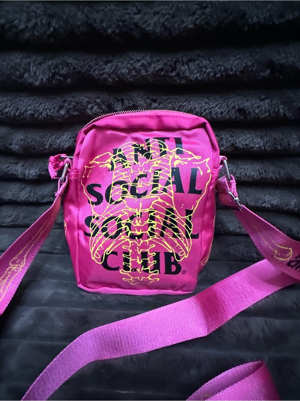 Anti Social Social Club Hot Pink Crossbody with Yellow & Black Graphic